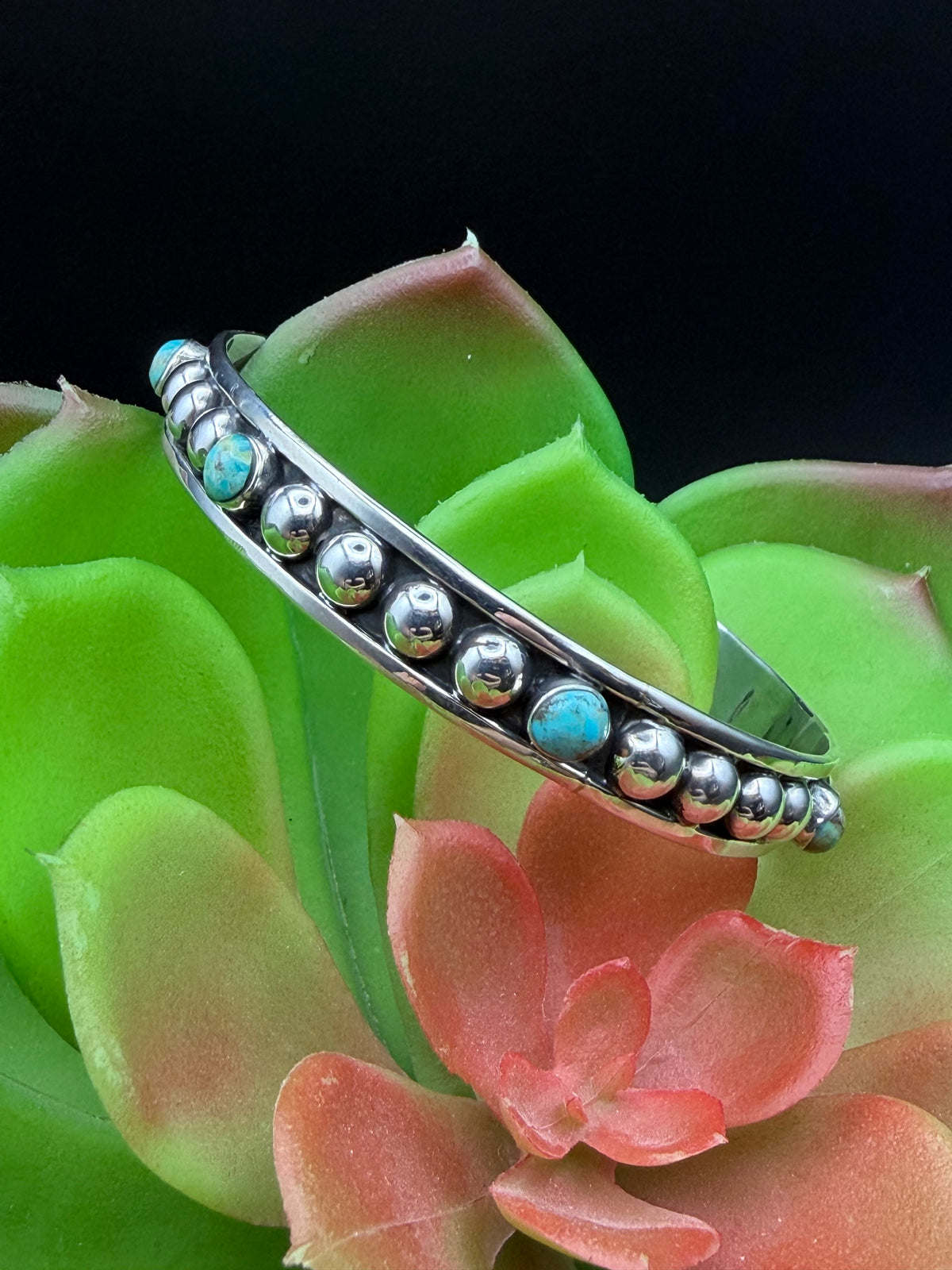 Oxidized Ball and Turquoise Cuff Bracelet