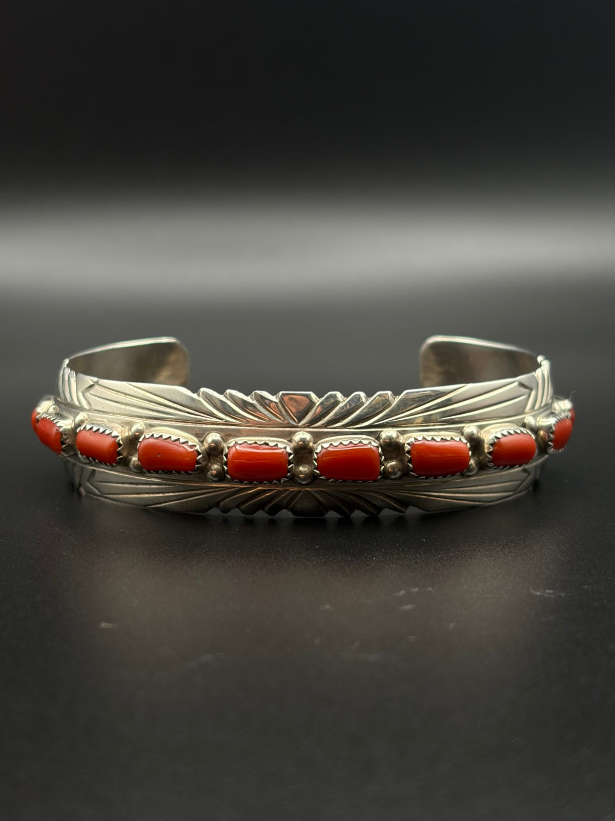 Decorative Red Coral Cuff Bracelet