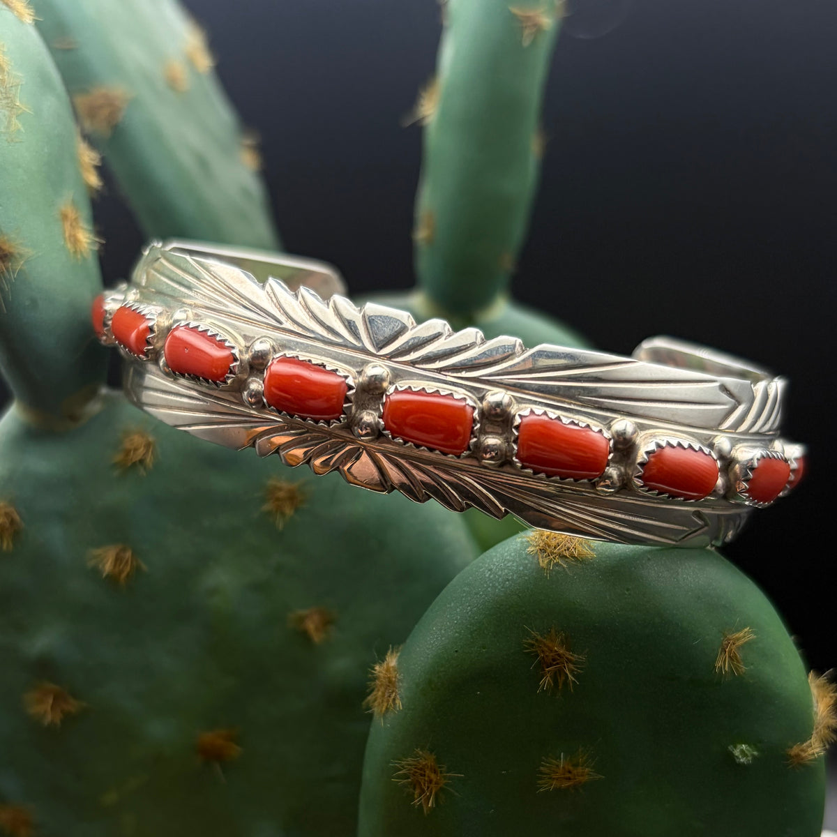 Decorative Red Coral Cuff Bracelet