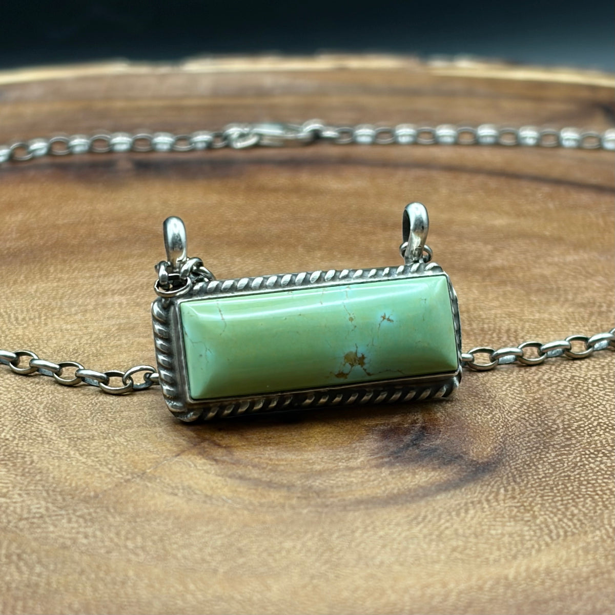 Sterling Silver Green Turquoise Bar Necklace