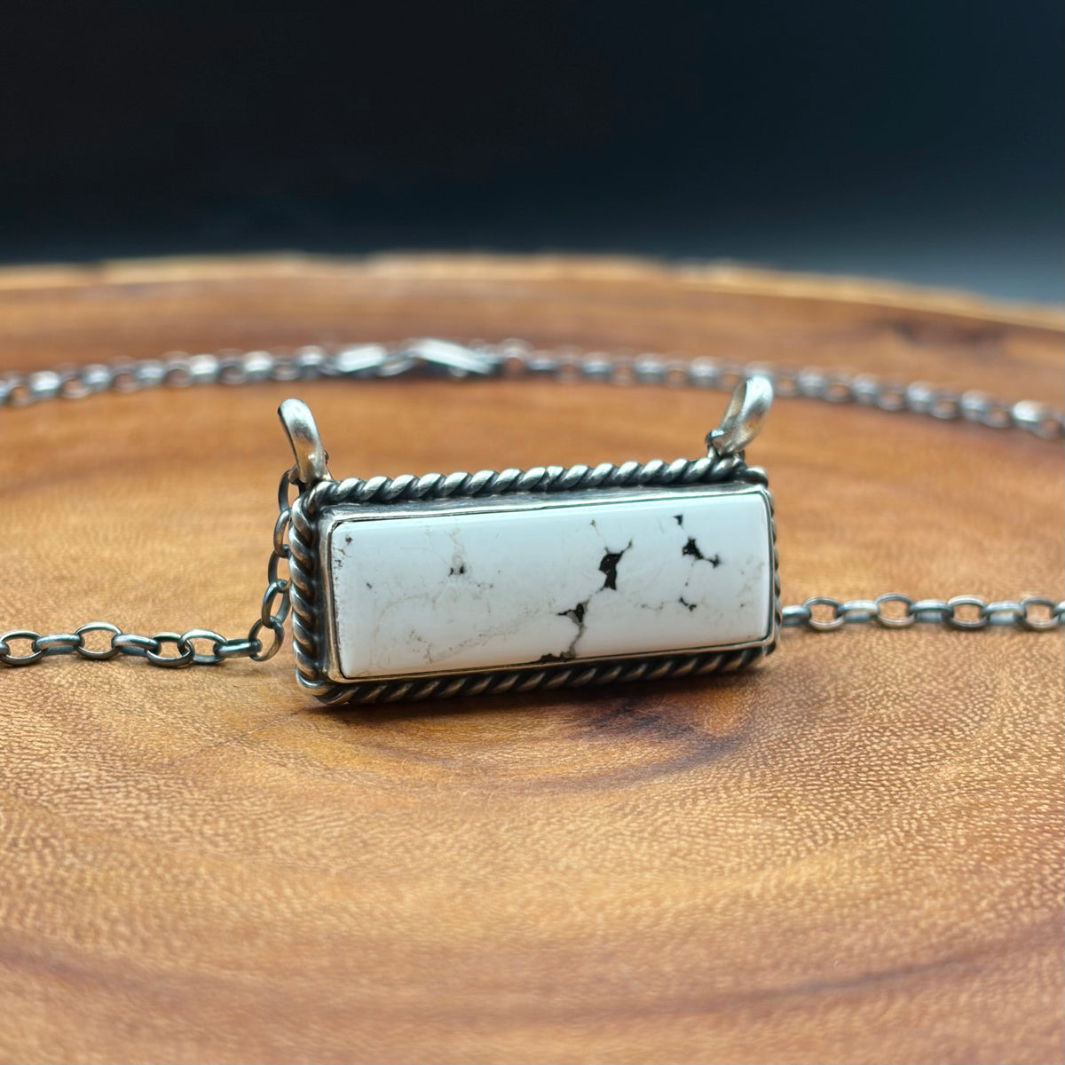 Sterling Silver White Buffalo Bar Necklace