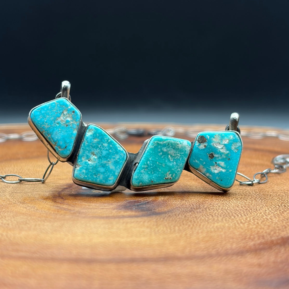 Large Four Stone Turquoise Sterling Silver Necklace