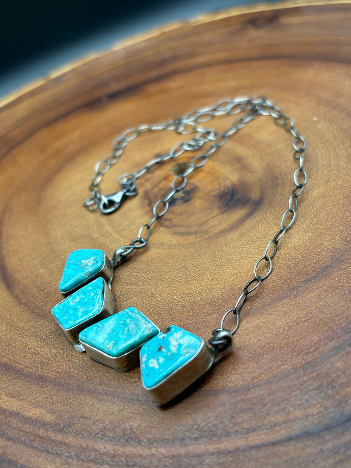 Large Four Stone Turquoise Sterling Silver Necklace