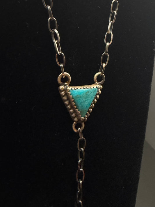 Turquoise Triangle Sterling Silver Lariat Necklace