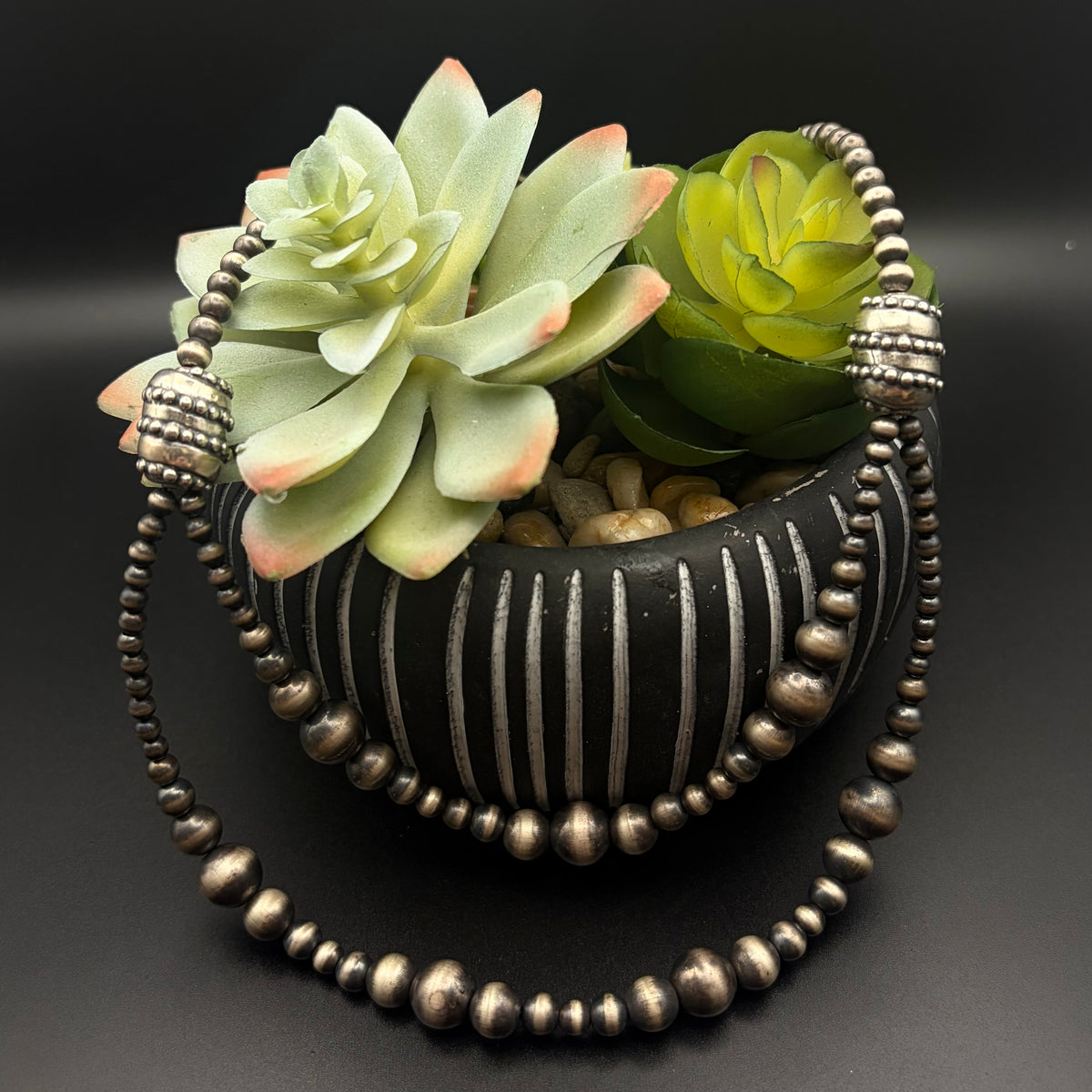 Double-Strand Sterling Silver Pearl Necklace with Barrel Beads