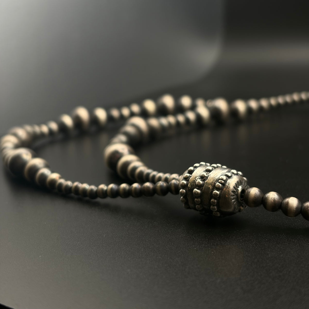 Double-Strand Sterling Silver Pearl Necklace with Barrel Beads
