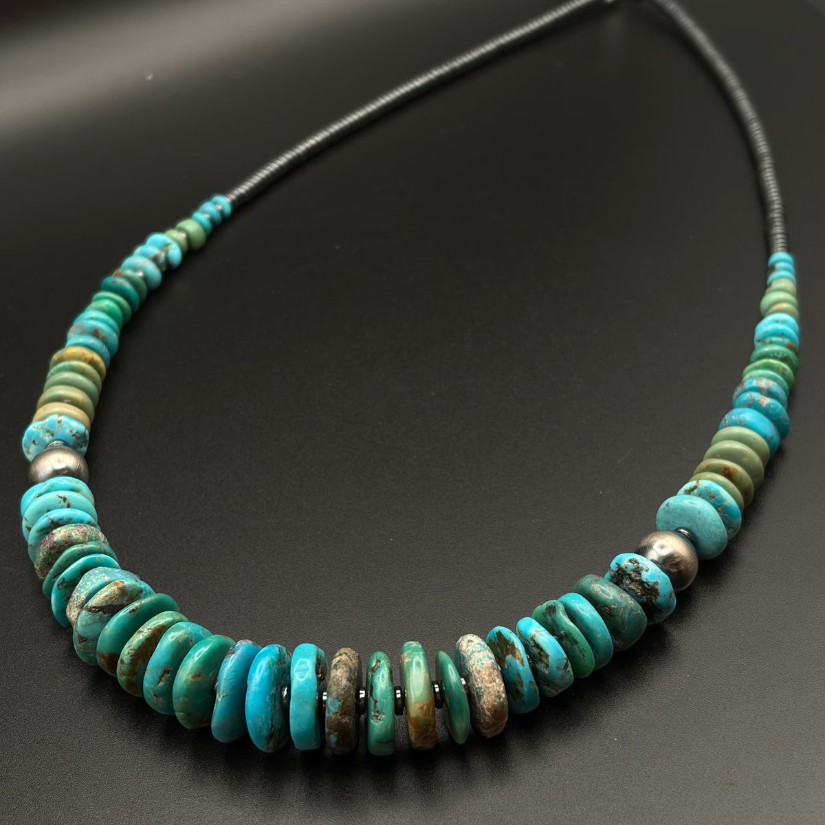 Chunky Turquoise Necklace w/ Sterling Silver Pearl Accent Beads