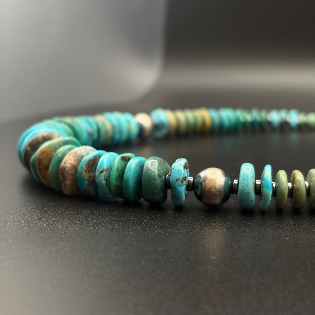 Chunky Turquoise Necklace w/ Sterling Silver Pearl Accent Beads