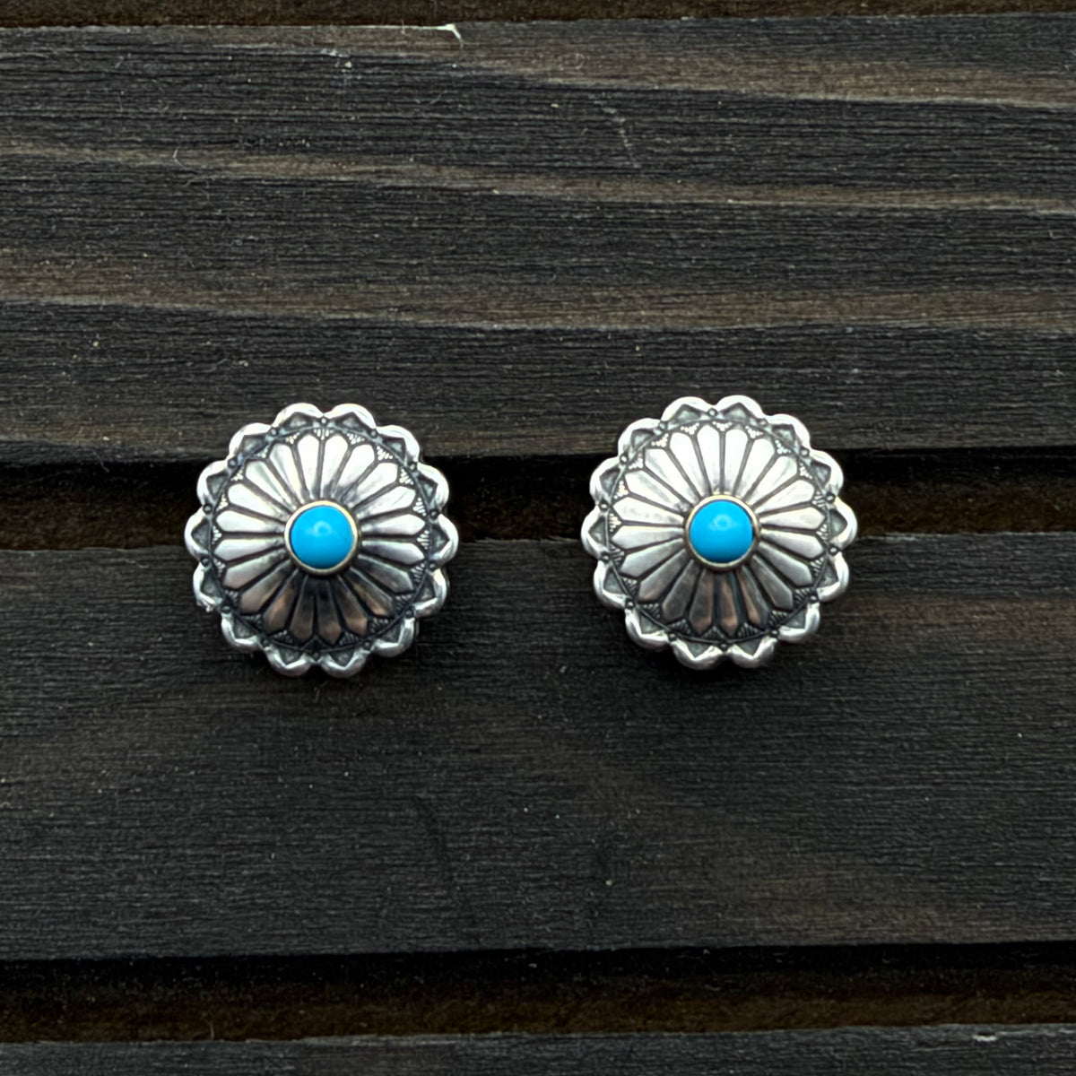 Small Round Stamped Sterling Silver Turquoise Studs