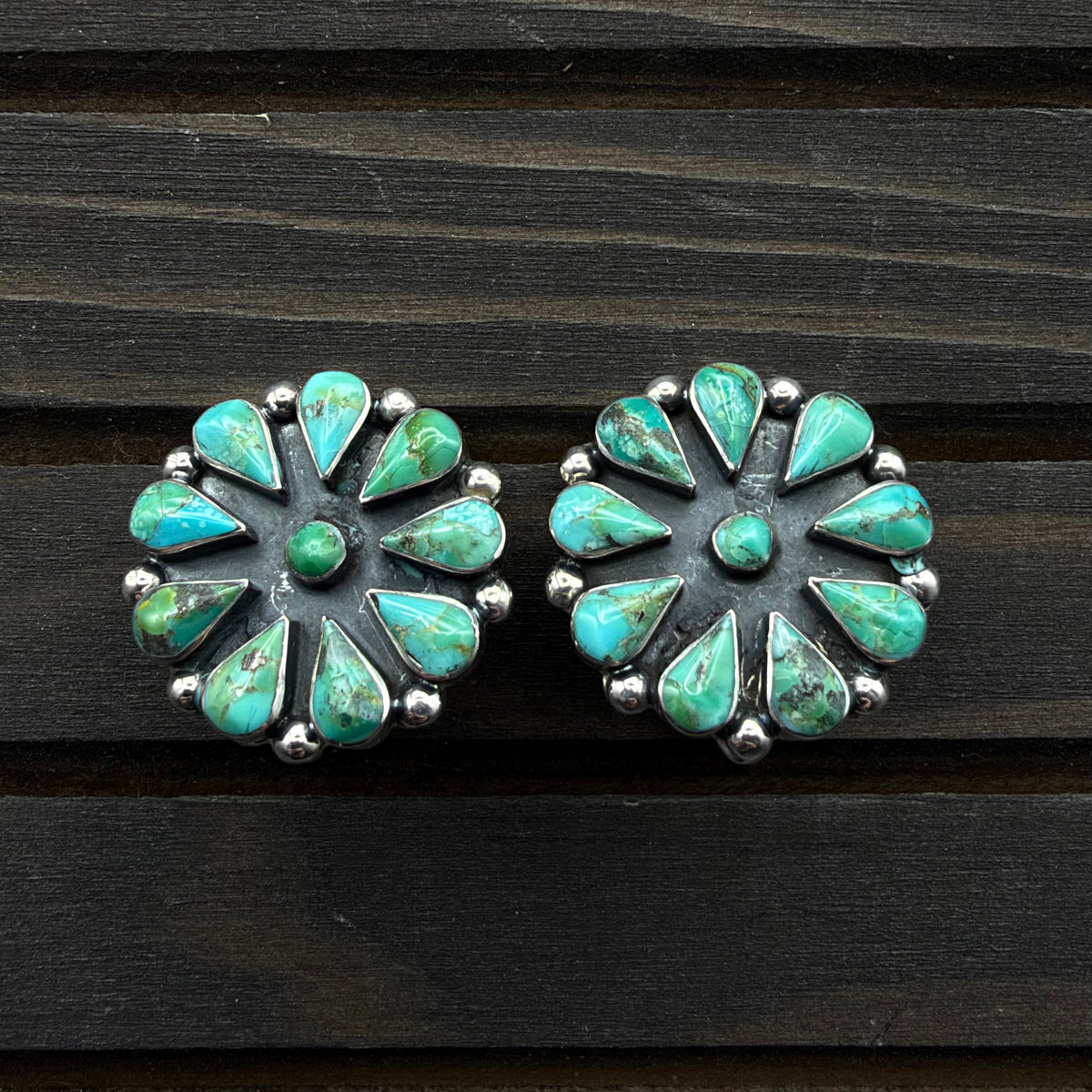 Round Red River Turquoise Flower Earrings