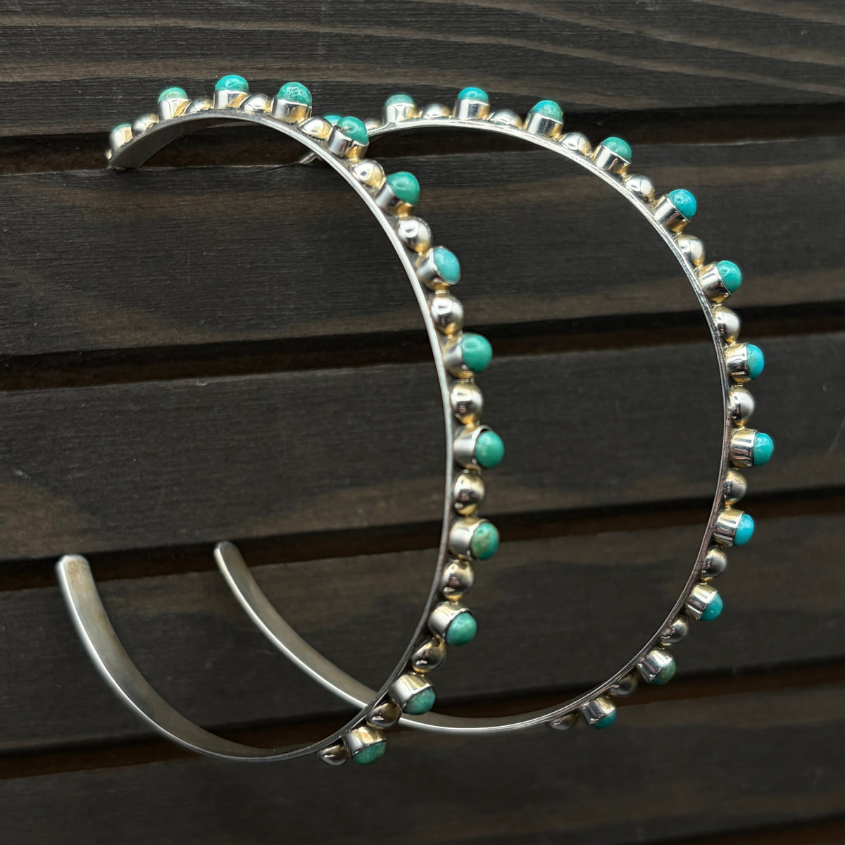 Oxidized Ball & Turquoise Studded Hoop Earrings