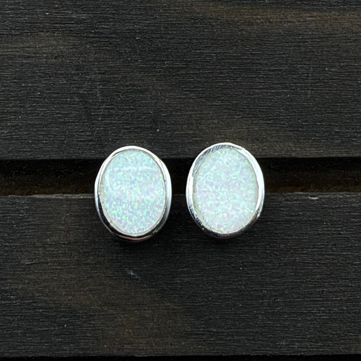 Opal & Sterling Silver Plated Studs