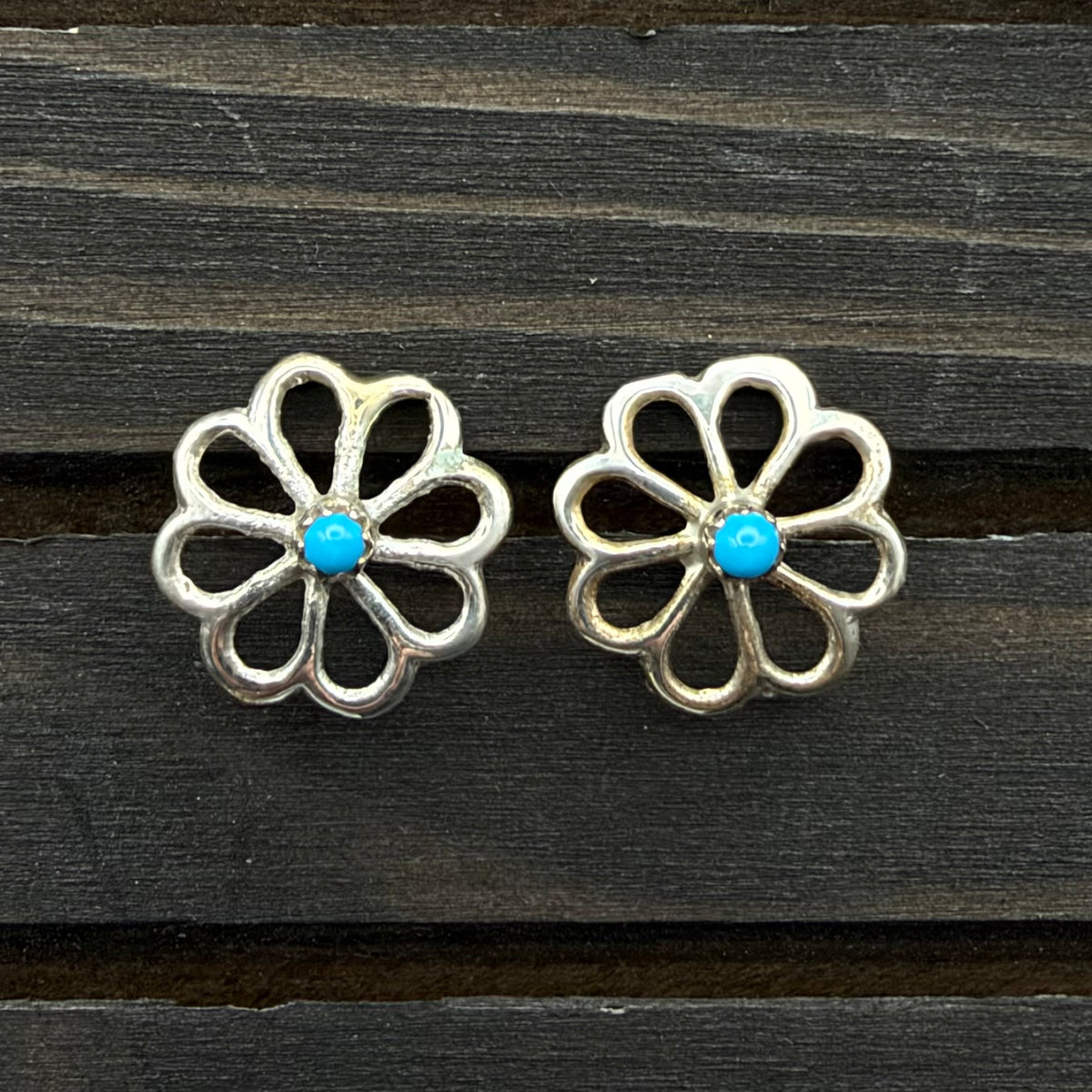 Sterling Silver Flower Studs w/ Turquoise