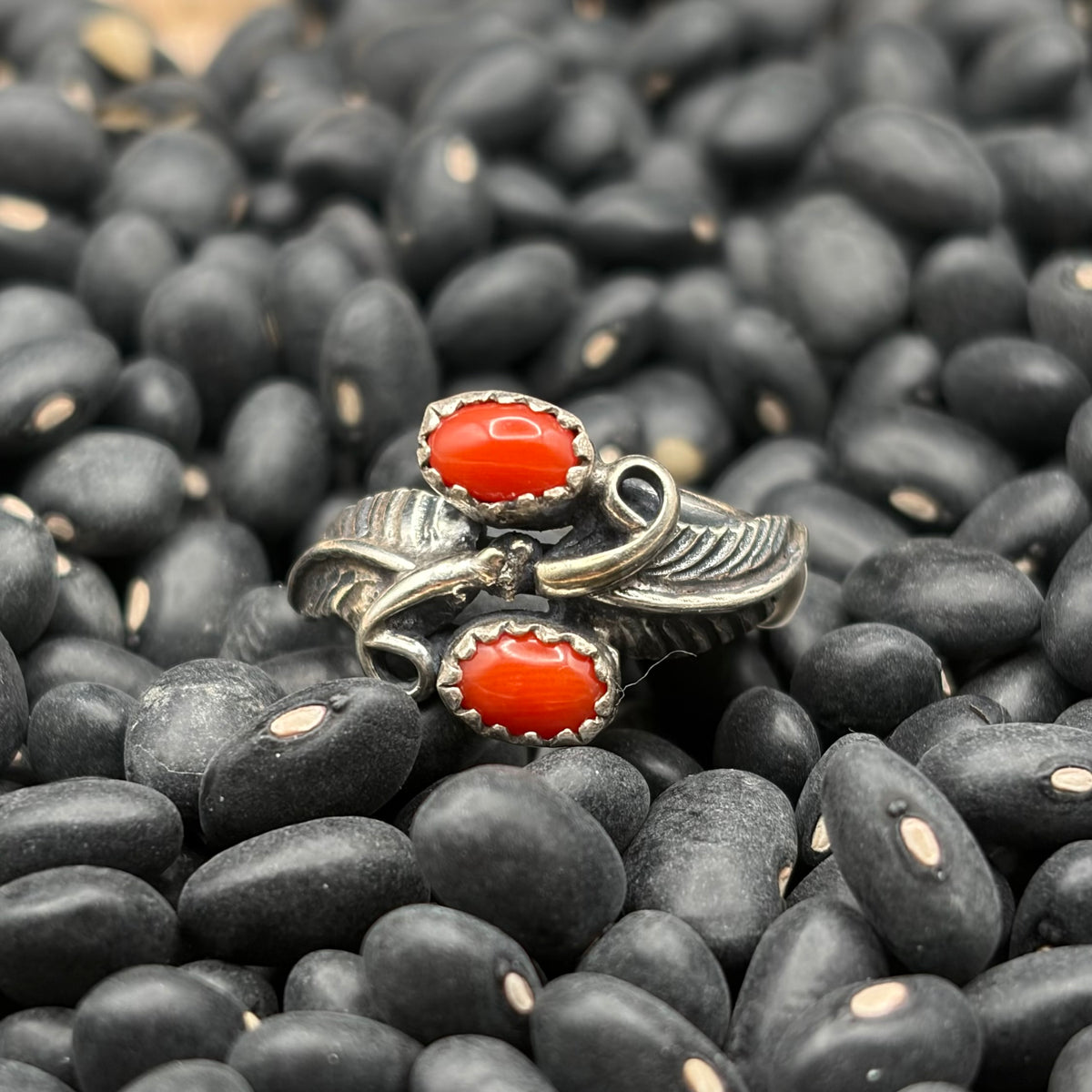 Red Coral & Sterling Silver Ring