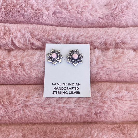 Sterling Silver Pink Conch Flower Stud Earrings