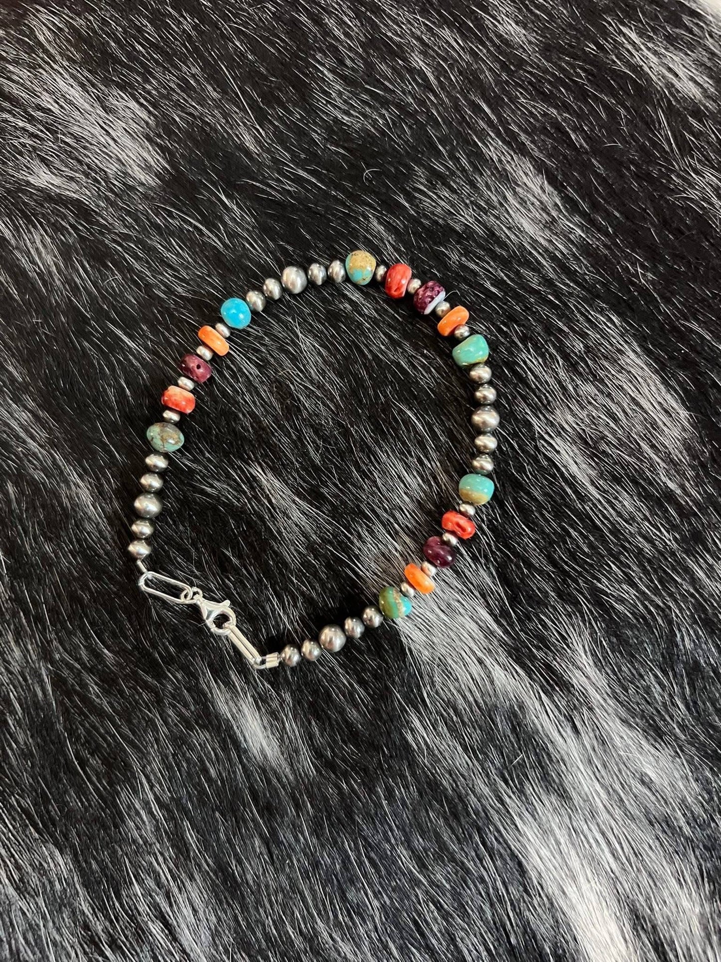 #220 Confetti Spiny Oyster/Turquoise Bracelet 