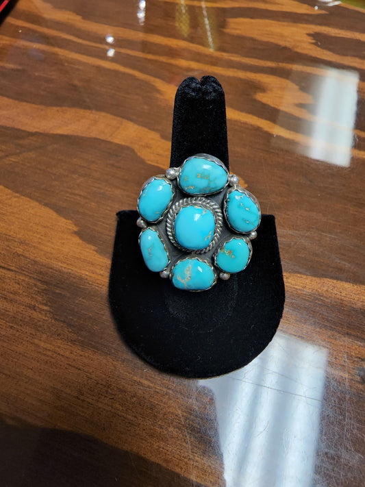 7 Stone Turquoise Cluster Ring Size 8.5